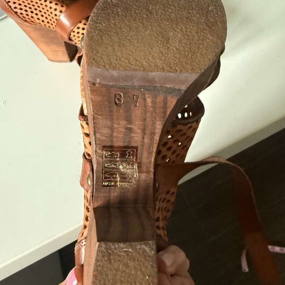 Vintage-Free People- Style Leather Wooden Platform Sandals – Size 37 (EU) - Picture 4 of 5